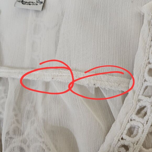 American Rag Cie Womens Peasant Top Sz L Ivory Sheer Boho Blouse Oversized Vtg - Picture 16 of 16